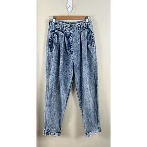 Vtg 80's Acid Wash Pleated Mom Jeans Women's Sz 10 Cuffed High Waisted
